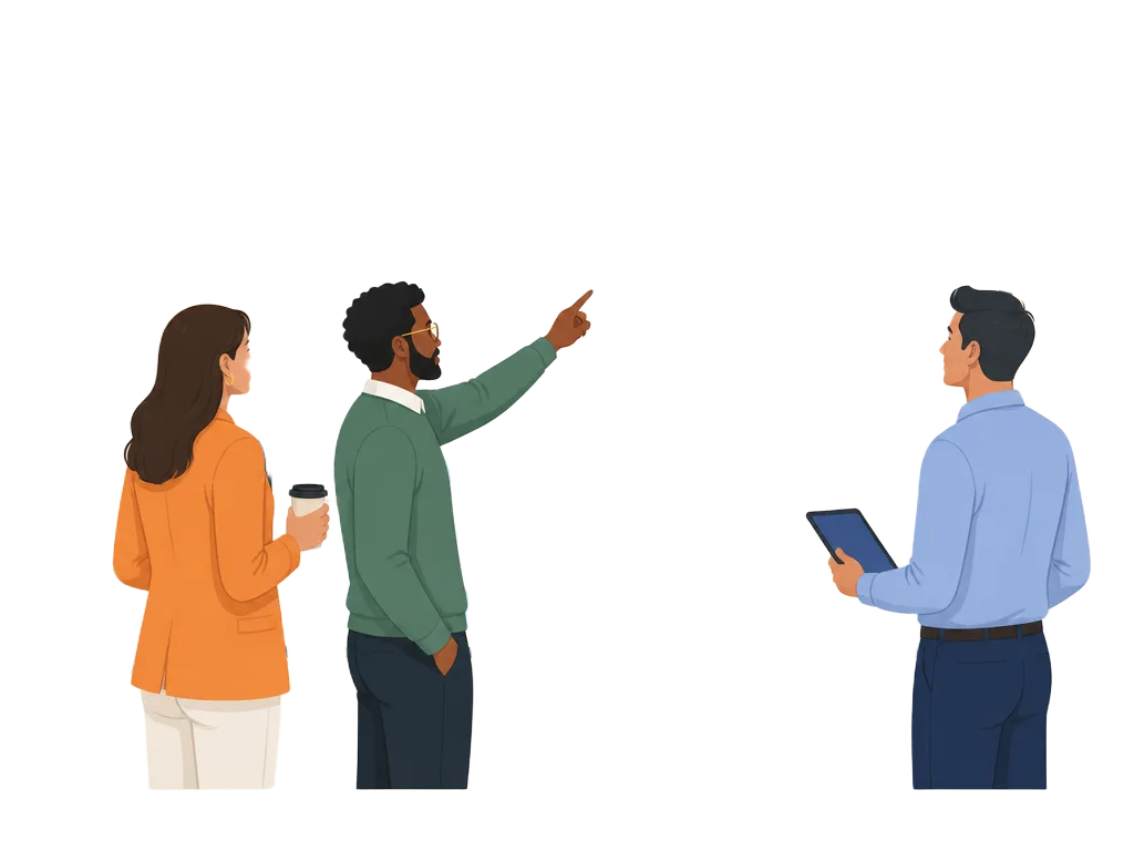 فريق إدارة يراجع لوحة الأداء على الشاشة